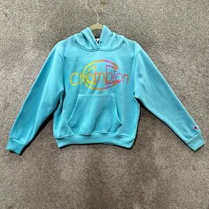 Champion Hoodie Pullover Sweatshirt Women‎ Size M Medium Blue Rainbow Logo